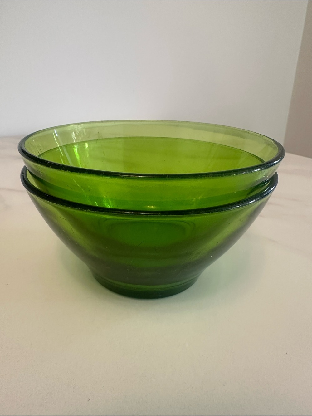 Vintage Duralex MCM Forest Green Tempered Glass Serving Bowls - Set of 2